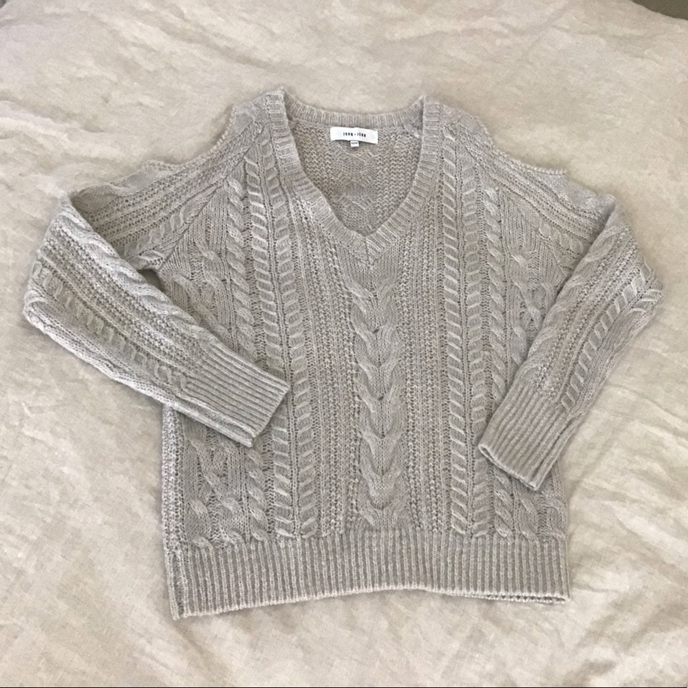 V-Neck, cold shoulder, cable knit sweater